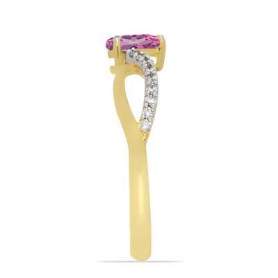 BUY 14K GOLD NATURAL PINK TOPAZ GEMSTONE CLASSIC RING WITH WHITE DIAMOND